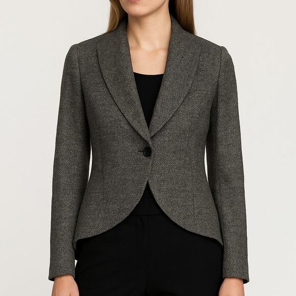 Designer Wool Tweed Blazer Shawl Collar Hi Low Gray Black Size 10 Pauw Amsterdam - Picture 1 of 12